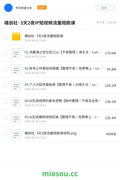 《橘创社·3天2夜IP短视频流量陪跑课》AIGC网盘|学习资源网盘
