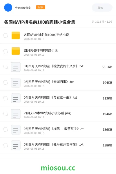 《各网站VIP排名前100的完结小说合集》小说网盘｜学习资源网盘