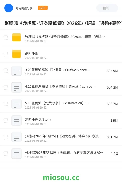 《张穗鸿《龙虎跃·证券精修课》2026年小班课(进阶+高阶)》职业资格学习资源封面