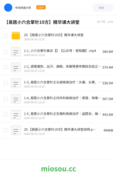 《【易医小六合掌针19方】精华课大讲堂》医学学习资源封面