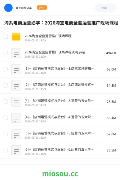 《淘系电商运营必学:2026淘宝电商全套运营推广现场课程》教程网盘|学习资源网盘