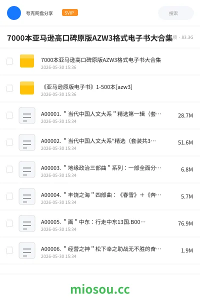 《7000本亚马逊高口碑原版AZW3格式电子书大合集》书刊网盘|学习资源网盘