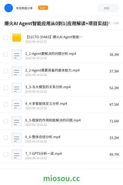 《【51CTO】爆火AI Agent智能应用从0到1(应用解读+ 项目实战)》人工智能网盘|学习资源网盘