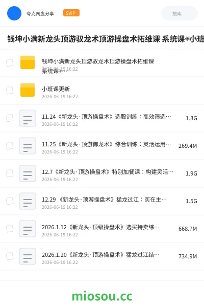 《钱坤小满新龙头顶游驭龙术顶游操盘术拓维课 系统课+小班课+指标资料》教程网盘|学习资源网盘