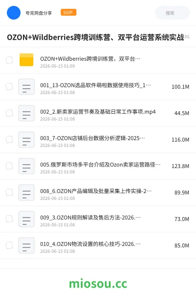 《OZON+Wildberries跨境训练营、双平台运营系统实战》教程网盘｜学习资源网盘