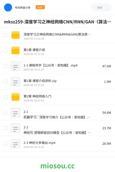 《mksz259-深度学习之神经网络CNN/RNN/GAN（算法原理+实战）》人工智能网盘｜学习资源网盘