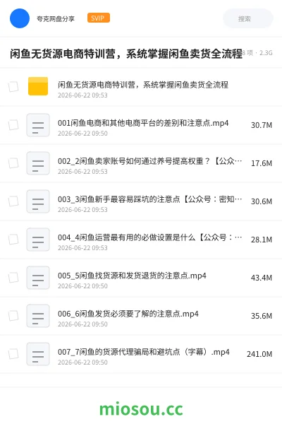 《闲鱼无货源电商特训营,系统掌握闲鱼卖货全流程》教程网盘|学习资源网盘