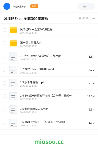 《风清扬Excel全套300集教程》教程网盘|学习资源网盘