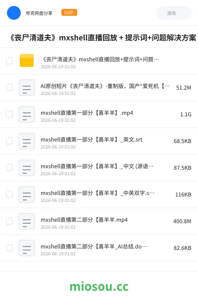 《《丧尸清道夫》mxshell直播回放 + 提示词+问题解决方案》AIGC网盘|学习资源网盘