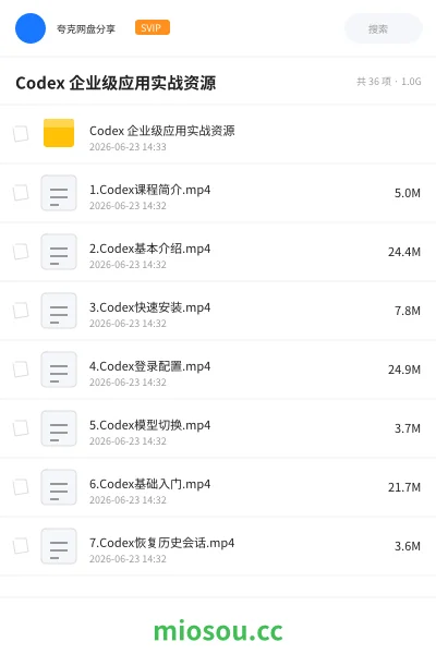 《Codex 企业级应用实战资源》人工智能网盘｜学习资源网盘