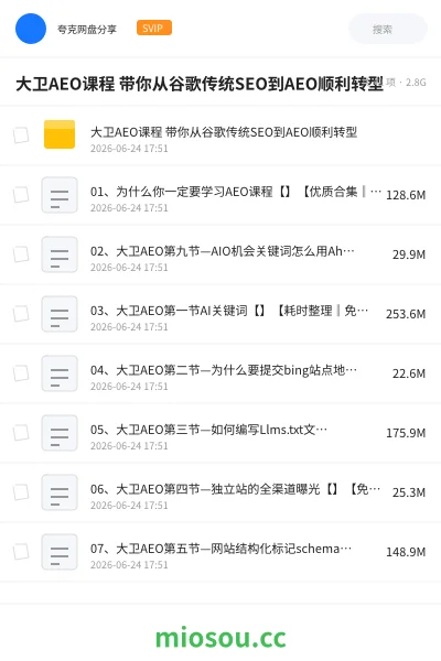 《大卫AEO课程 带你从谷歌传统SEO到AEO顺利转型》人工智能网盘｜学习资源网盘