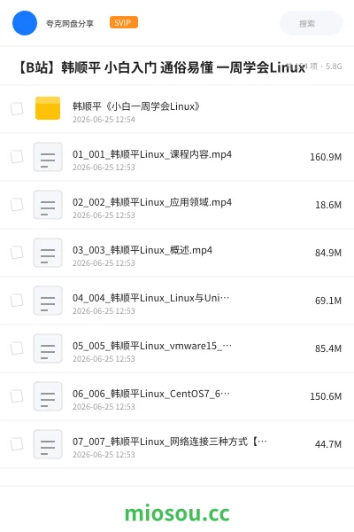 《【B站】韩顺平 小白入门 通俗易懂 一周学会Linux》编程网盘|学习资源网盘