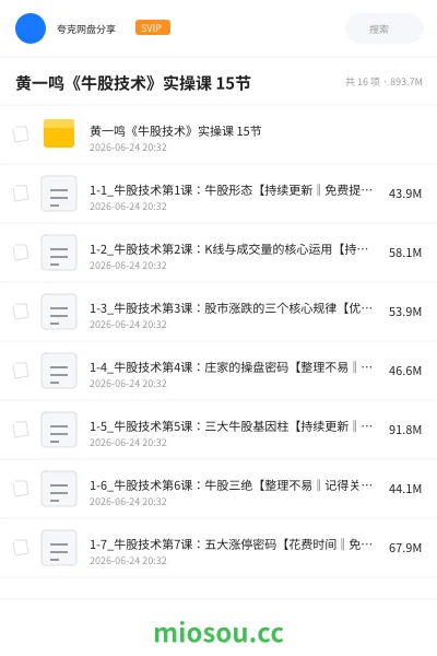 《黄一鸣《牛股技术》实操课 15节》教程网盘|学习资源网盘