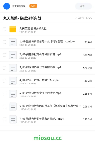 《九天菜菜- 数据分析实战》人工智能网盘｜学习资源网盘