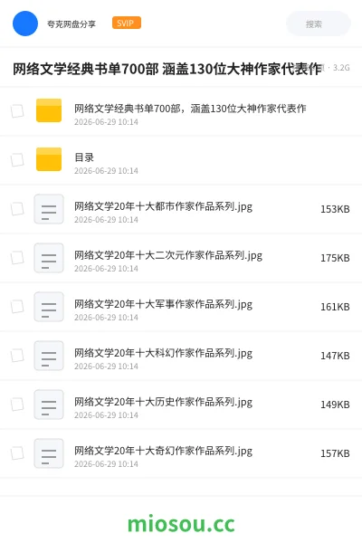 《网络文学经典书单700部 涵盖130位大神作家代表作》小说网盘|学习资源网盘