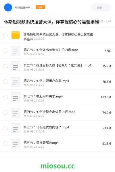 《休斯短视频系统运营大课,你掌握核心的运营思维》教程网盘|学习资源网盘