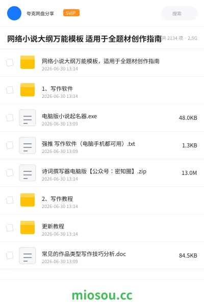 《网络小说大纲万能模板 适用于全题材创作指南》人工智能网盘｜学习资源网盘