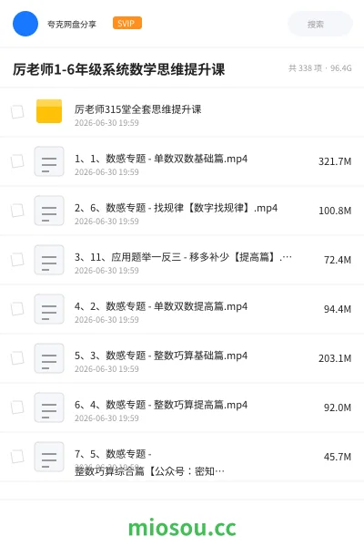 《厉老师1-6年级系统数学思维提升课》教程网盘｜学习资源网盘