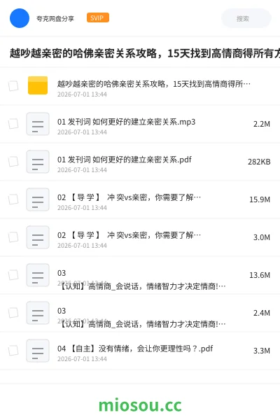 《越吵越亲密的哈佛亲密关系攻略，15天找到高情商得所有方法》教程网盘｜学习资源网盘