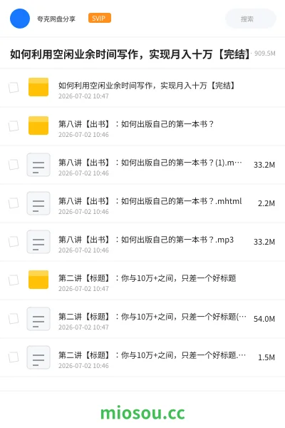 《如何利用空闲业余时间写作,实现月入十万【完结】》人工智能网盘|学习资源网盘