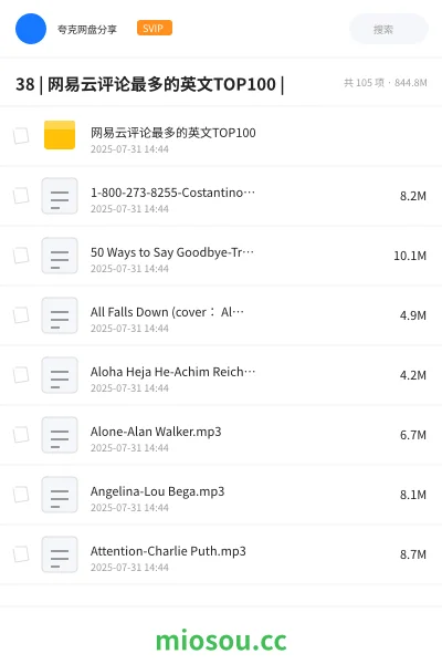 《38 | 网易云评论最多的英文TOP100 |》音乐网盘|学习资源网盘