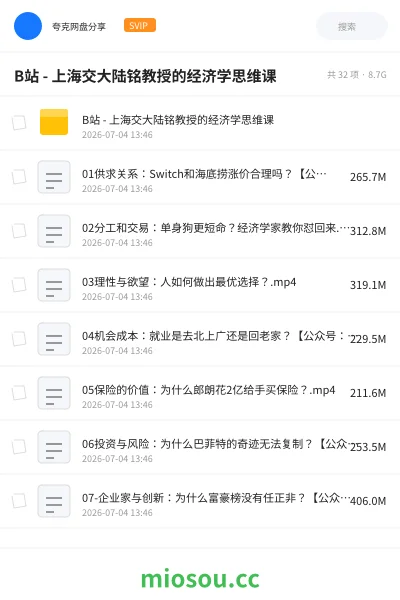 《B站 - 上海交大陆铭教授的经济学思维课》教程网盘|学习资源网盘