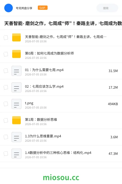 《天善智能- 磨剑之作,七周成“师”!秦路主讲,七周成为数据分析师》教程网盘|学习资源网盘