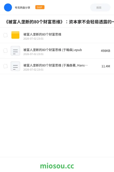 《《被富人垄断的80个财富思维》：资本家不会轻易透露的一本思维神书》书籍网盘｜学习资源网盘