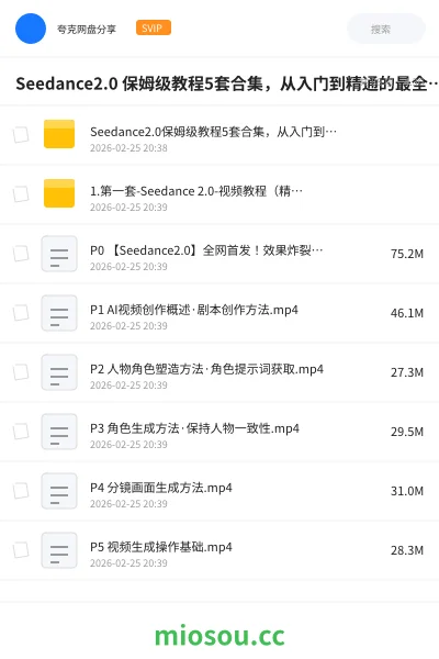 《Seedance2.0 保姆级教程5套合集,从入门到精通的最全攻略课》人工智能网盘|学习资源网盘