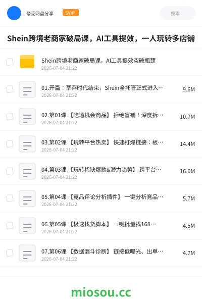 《Shein跨境老商家破局课,AI工具提效,一人玩转多店铺》AIGC网盘|学习资源网盘