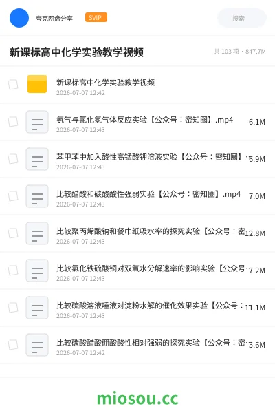 《新课标高中化学实验教学视频》教程网盘｜学习资源网盘