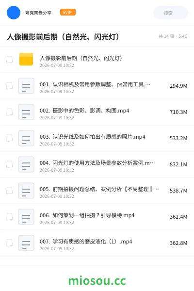 《人像摄影前后期（自然光、闪光灯）》教程网盘｜学习资源网盘