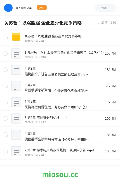 《关苏哲:以弱胜强 企业差异化竞争策略》教程网盘|学习资源网盘