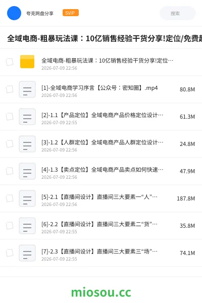 《全域电商-粗暴玩法课：10亿销售经验干货分享!定位/免费起号/千川投流》教程网盘｜学习资源网盘