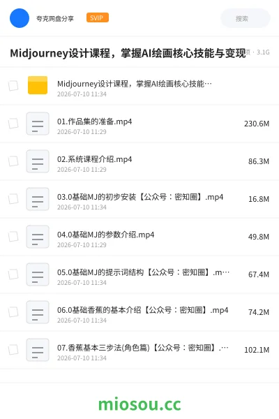 《Midjourney设计课程，掌握AI绘画核心技能与变现》人工智能网盘｜学习资源网盘