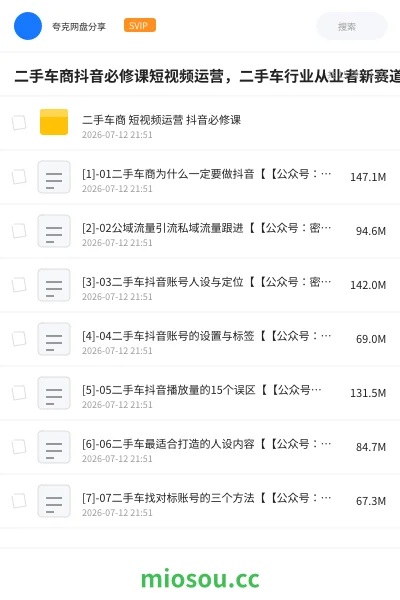《二手车商抖音必修课短视频运营,二手车行业从业者新赛道》教程网盘|学习资源网盘