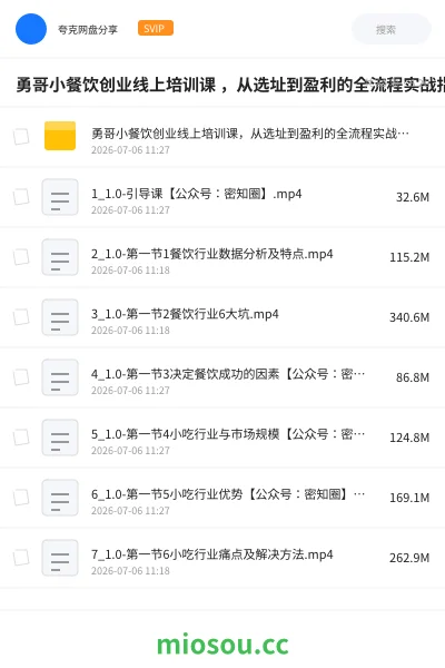 《勇哥小餐饮创业线上培训课 从选址到盈利的全流程实战指南》教程网盘|学习资源网盘