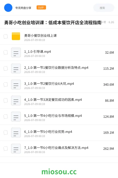 《勇哥小吃创业培训课:低成本餐饮开店全流程指南》教程网盘|学习资源网盘