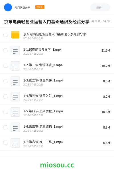 《京东电商轻创业运营入门基础通识及经验分享》教程网盘｜学习资源网盘