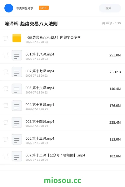 《陈译辉-趋势交易八大法则》教程网盘｜学习资源网盘