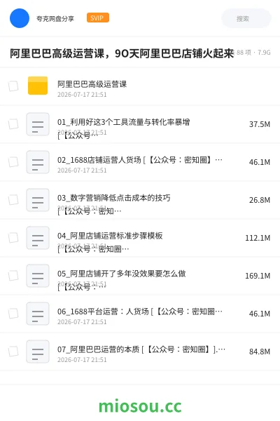 《阿里巴巴高级运营课，9O天阿里巴巴店铺火起来》教程网盘｜学习资源网盘